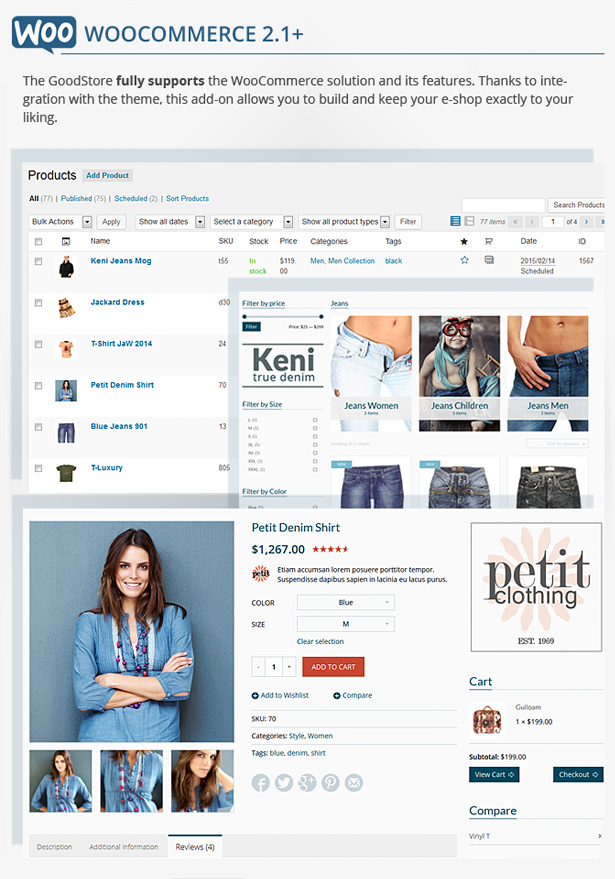 WooCommerce - der GoodStore unterstützt die WooCommerce-Lösung und ihre Funktionen vollständig. Dank der Integration mit dem Thema können Sie mit diesem Add-On Ihren E-Shop ganz nach Ihren Wünschen gestalten