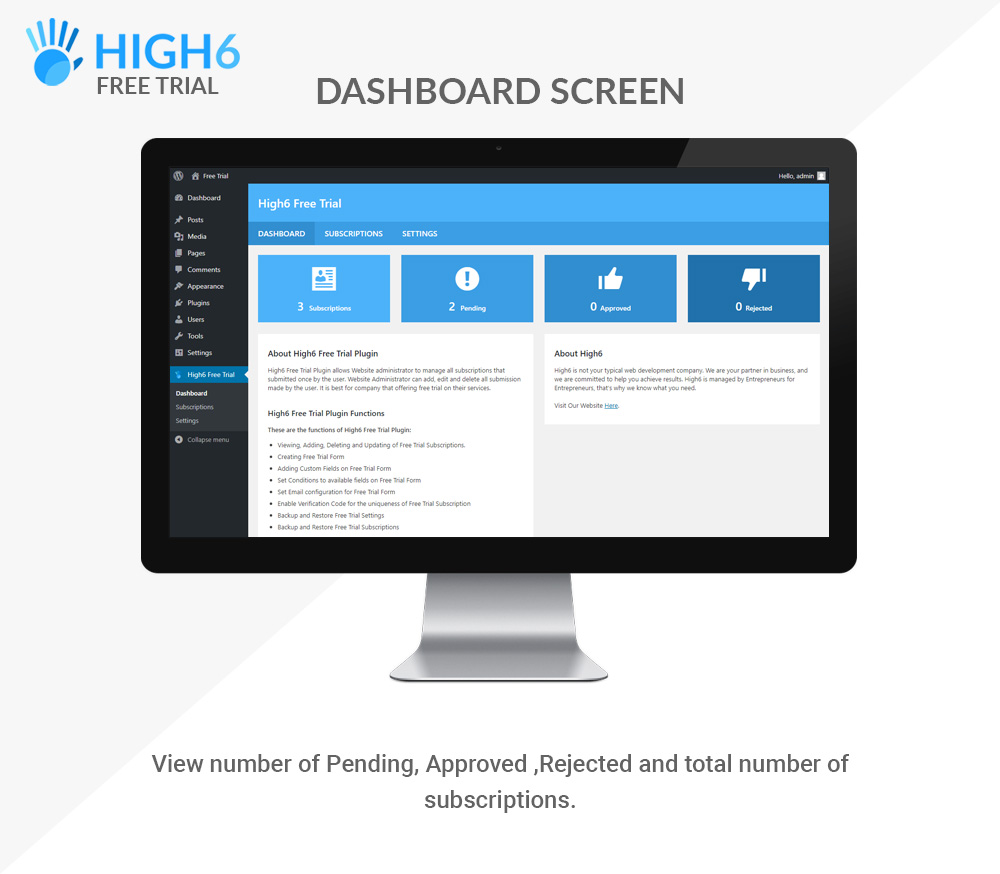 High6 Kostenlose Testversion Dashboard-Bildschirm