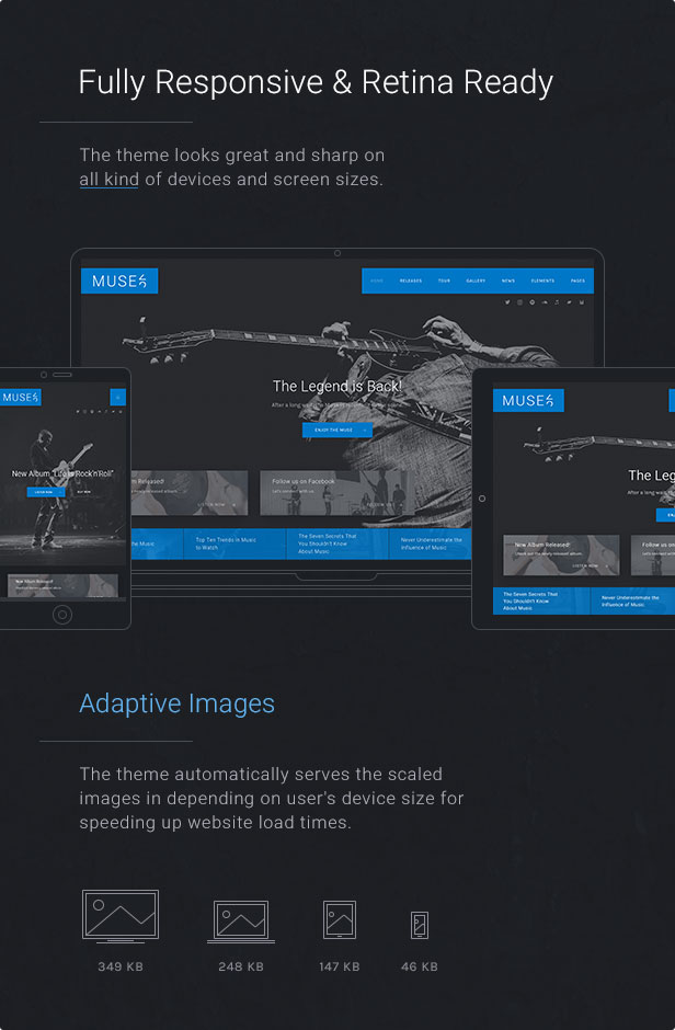 Full Responsive & Retina Ready: Das Thema sieht auf allen Arten von Geräten und Bildschirmgrößen gut und scharf aus.