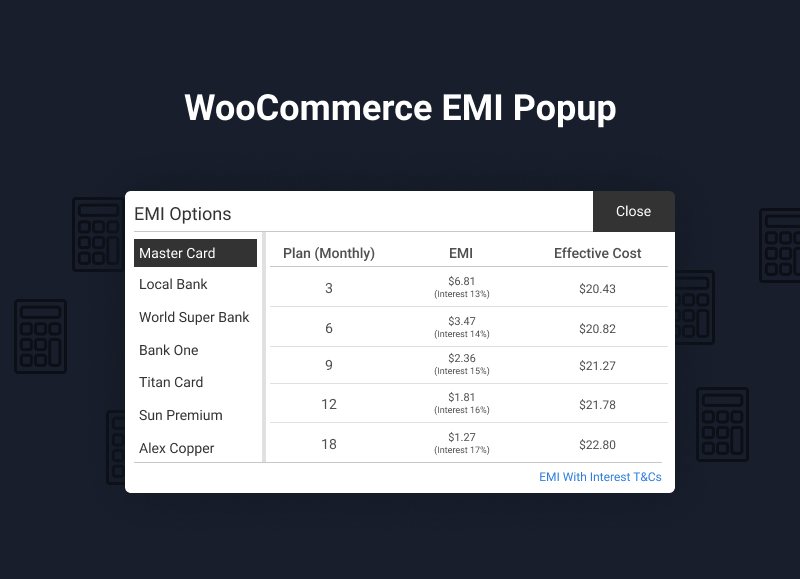 WooCommerce EMI Popup - 1