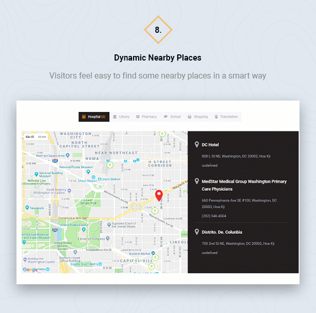 Orte in der Nähe in HouseSang Single Property WordPress Theme