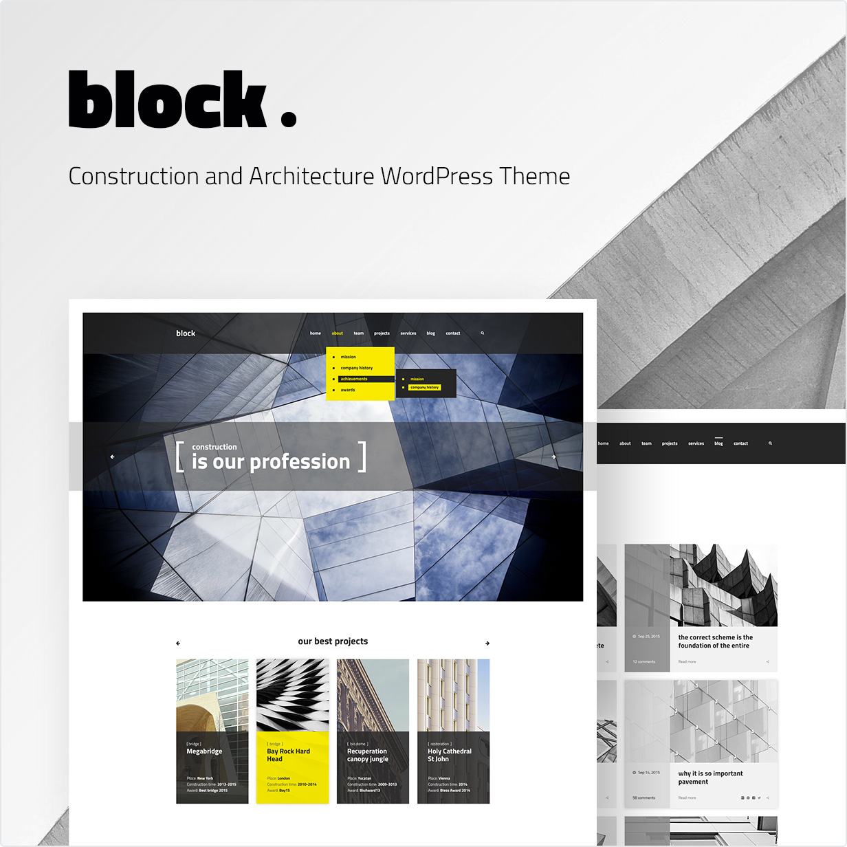 Konstruktion und Architektur WordPress Theme Block