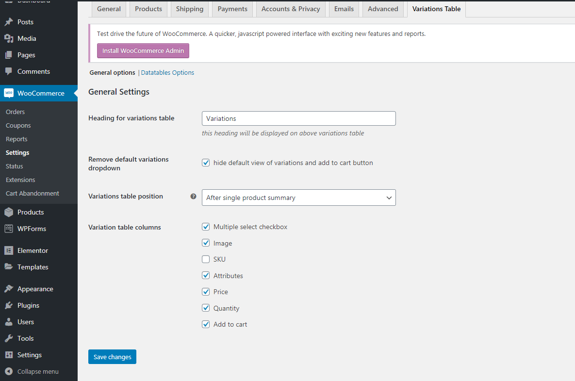 Woocommerce-Produktvarianten im Tabellenverwaltungsbildschirm 1