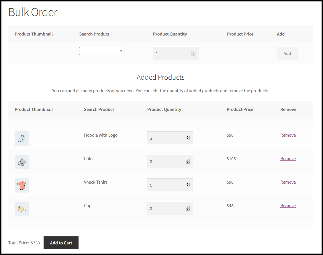 WooCommerce Search und Bulk Order Plugin - 1