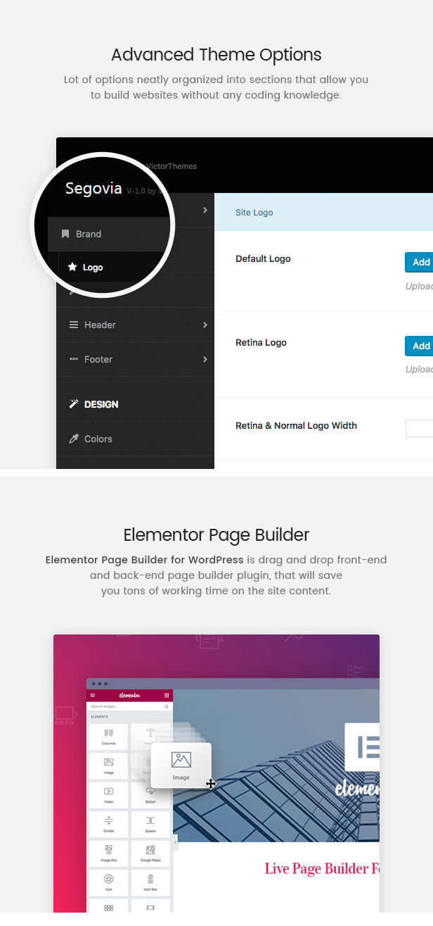 Segovia Theme Options & Elemetor Page Builder