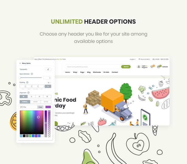 Efway Food Store WordPress Theme Mehrere Kopfzeilenstile