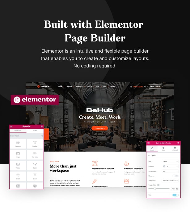 BeHub - Coworking Space WordPress Theme Elementor Seitenersteller