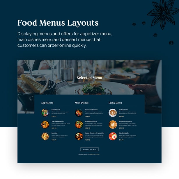 Delicioz Restaurant WordPress Theme Layouts für Speisekarten