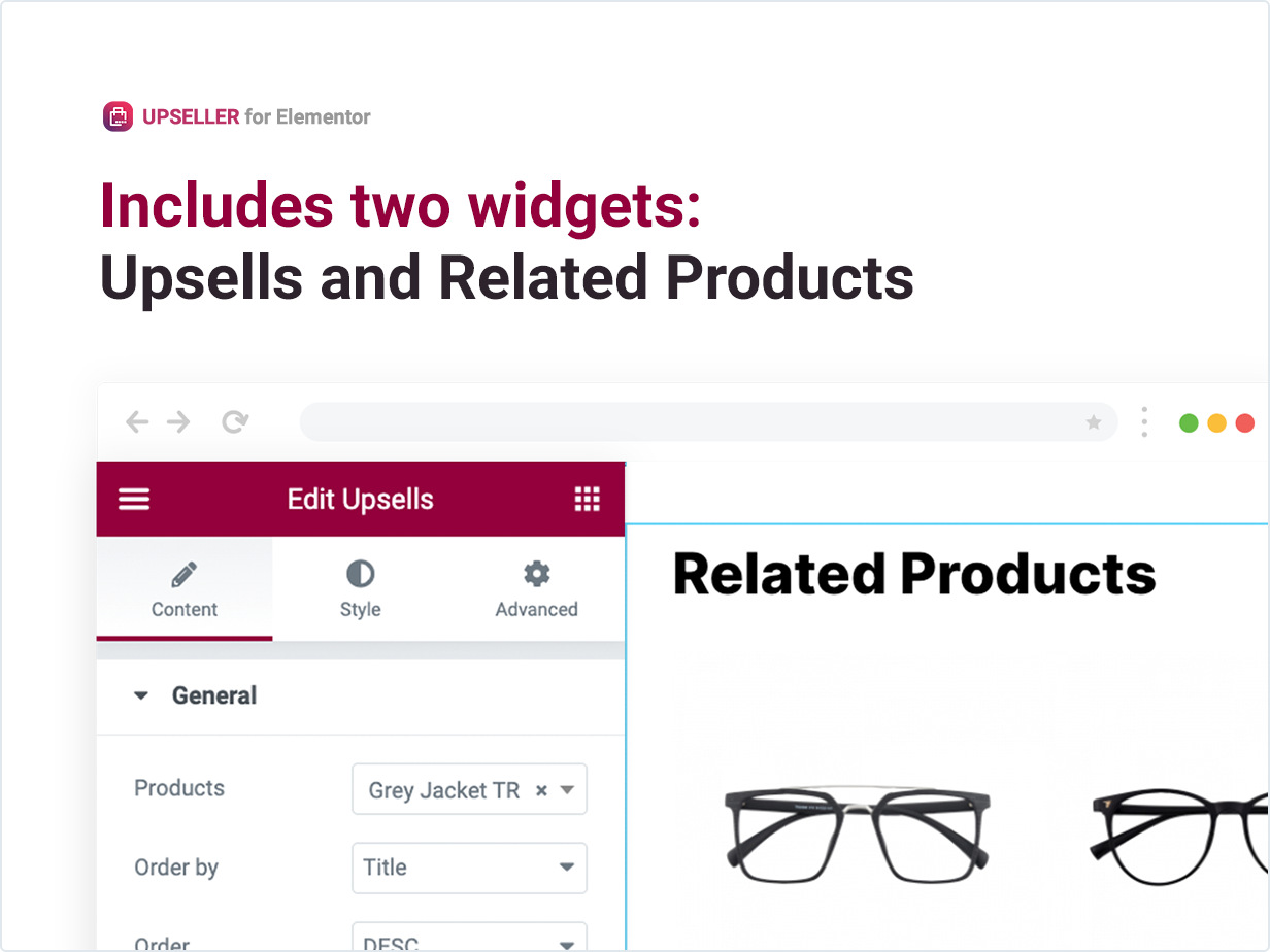 Enthält zwei Widgets: Upsells und verwandte Produkte 