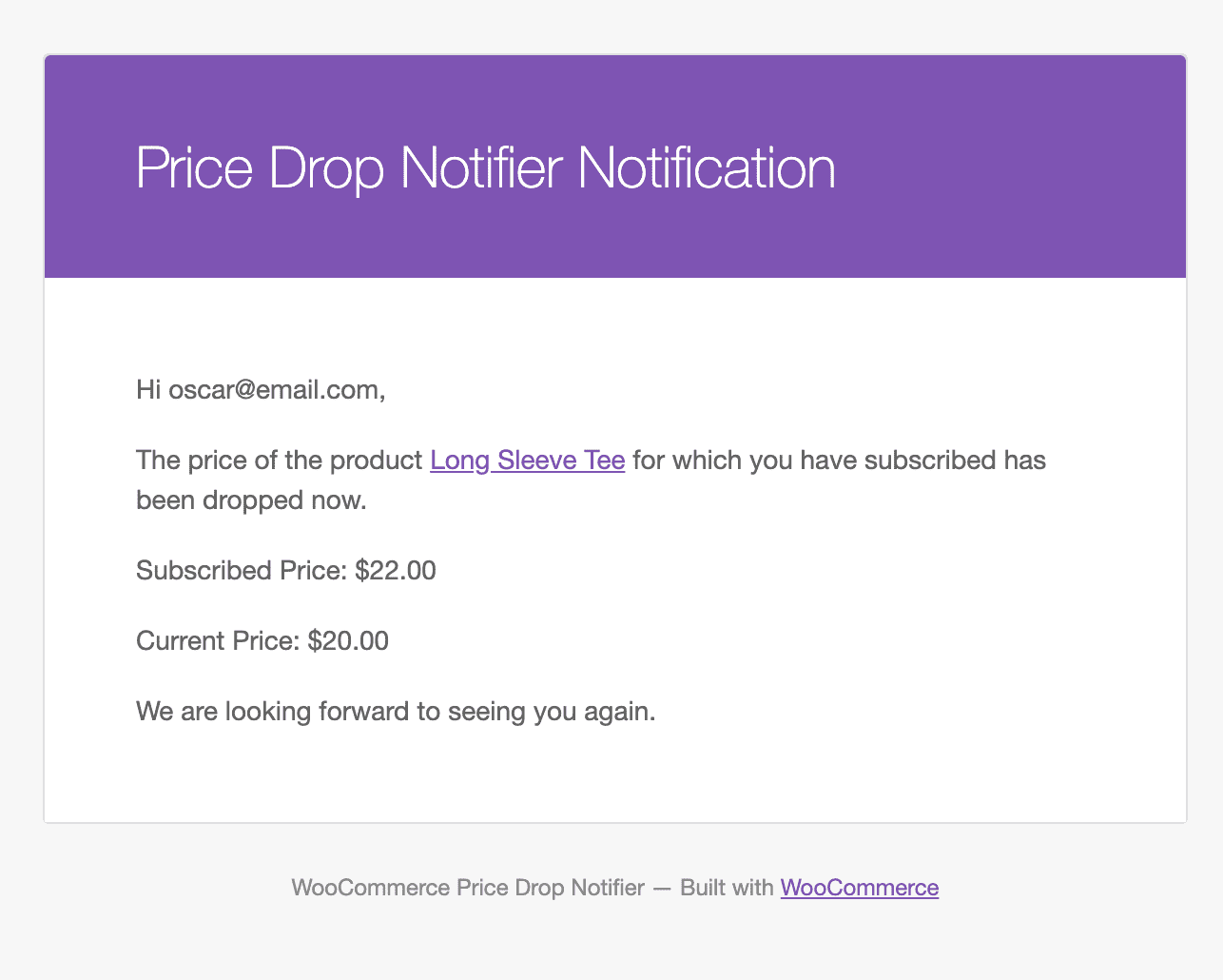 E-Mail-Benachrichtigung für WooCommerce Price Drop Notifier