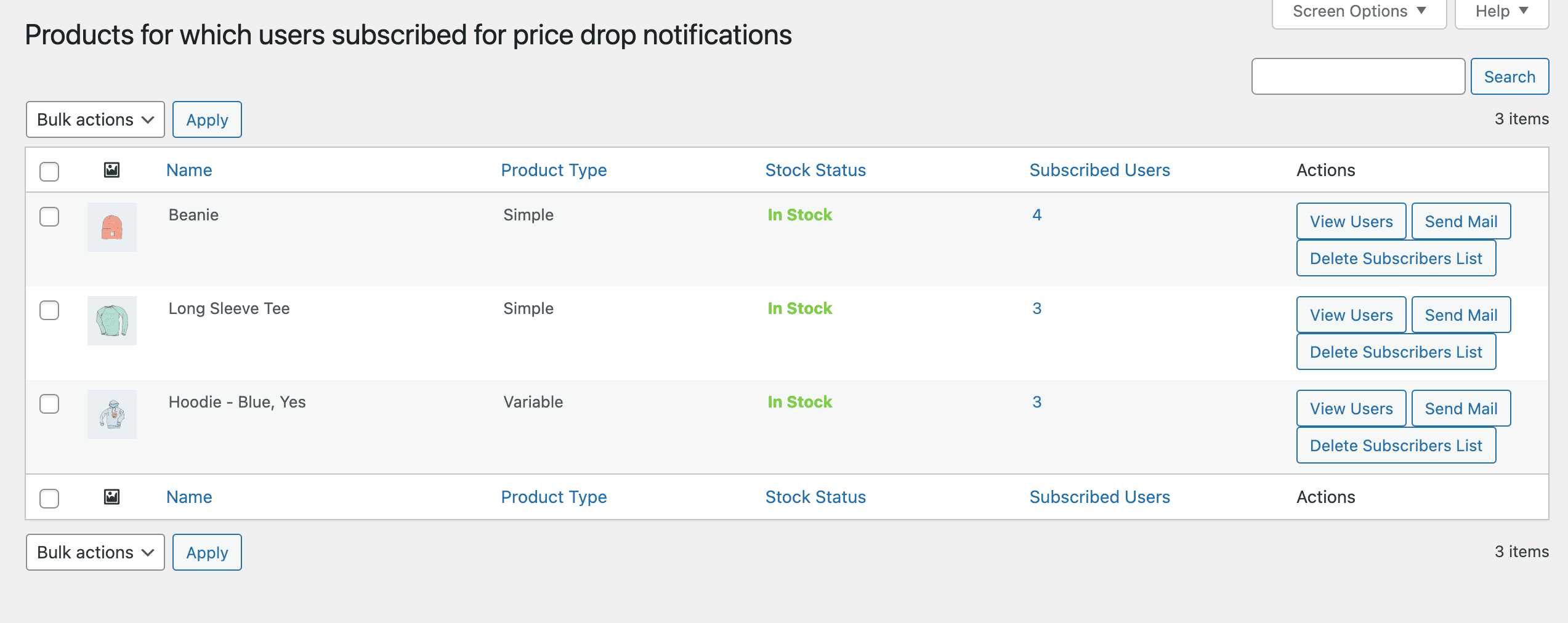 WooCommerce Price Drop Notifier-Produktliste
